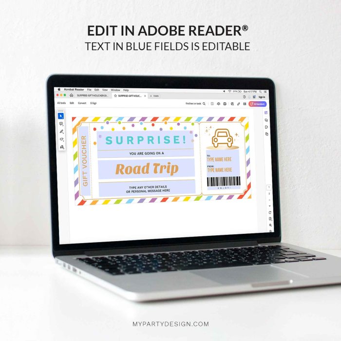 editable surprise road trip gift voucher template