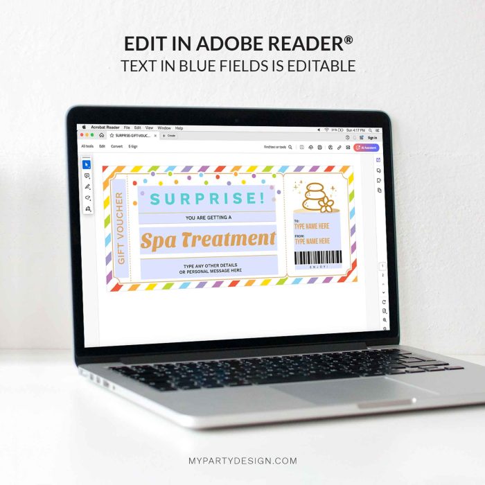 editable surprise spa gift voucher template