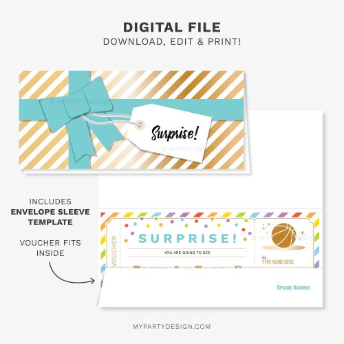 surprise basketball gift voucher template and matching envelope template