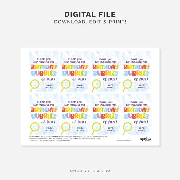 printable bubbles of fun party favor gift tags