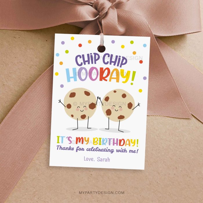 Chip Hooray Cookie Birthday Class Gift Tag for kids birthday favors
