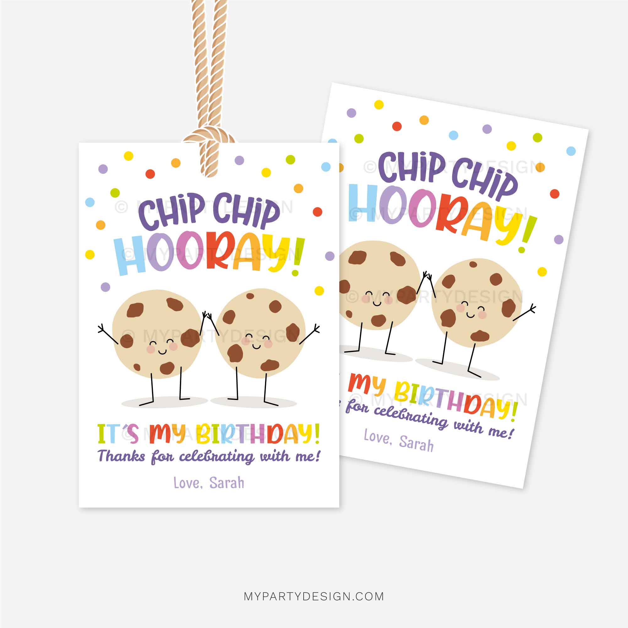 THANK-YOU-TAGS-BIRTHDAY-CHIP-HOORAY-COOKIE-00B cute class gift tags with cookie illustration that read "chip chip hooray, it's my birthday!"