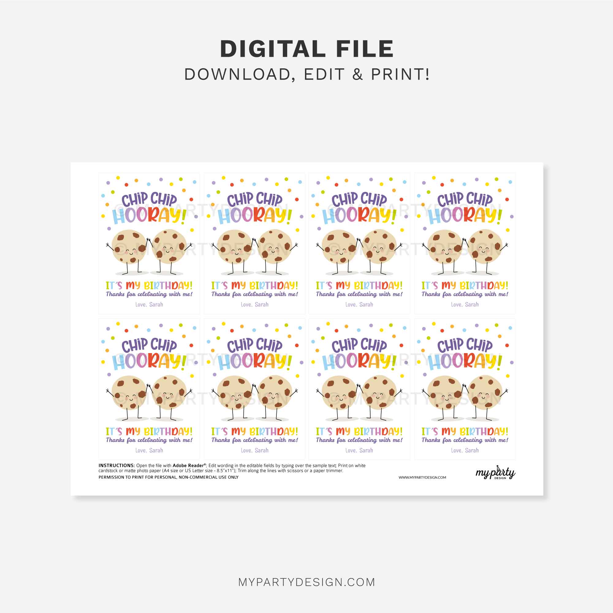 THANK-YOU-TAGS-BIRTHDAY-CHIP-HOORAY-COOKIE-00C printable Chip Hooray Cookie Birthday Class Gift Tag for kids birthday favors