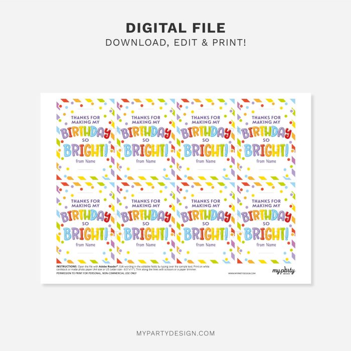 printable glow stick birthday class gift tag that reads "Thanks for making my Birthday so Bright!"