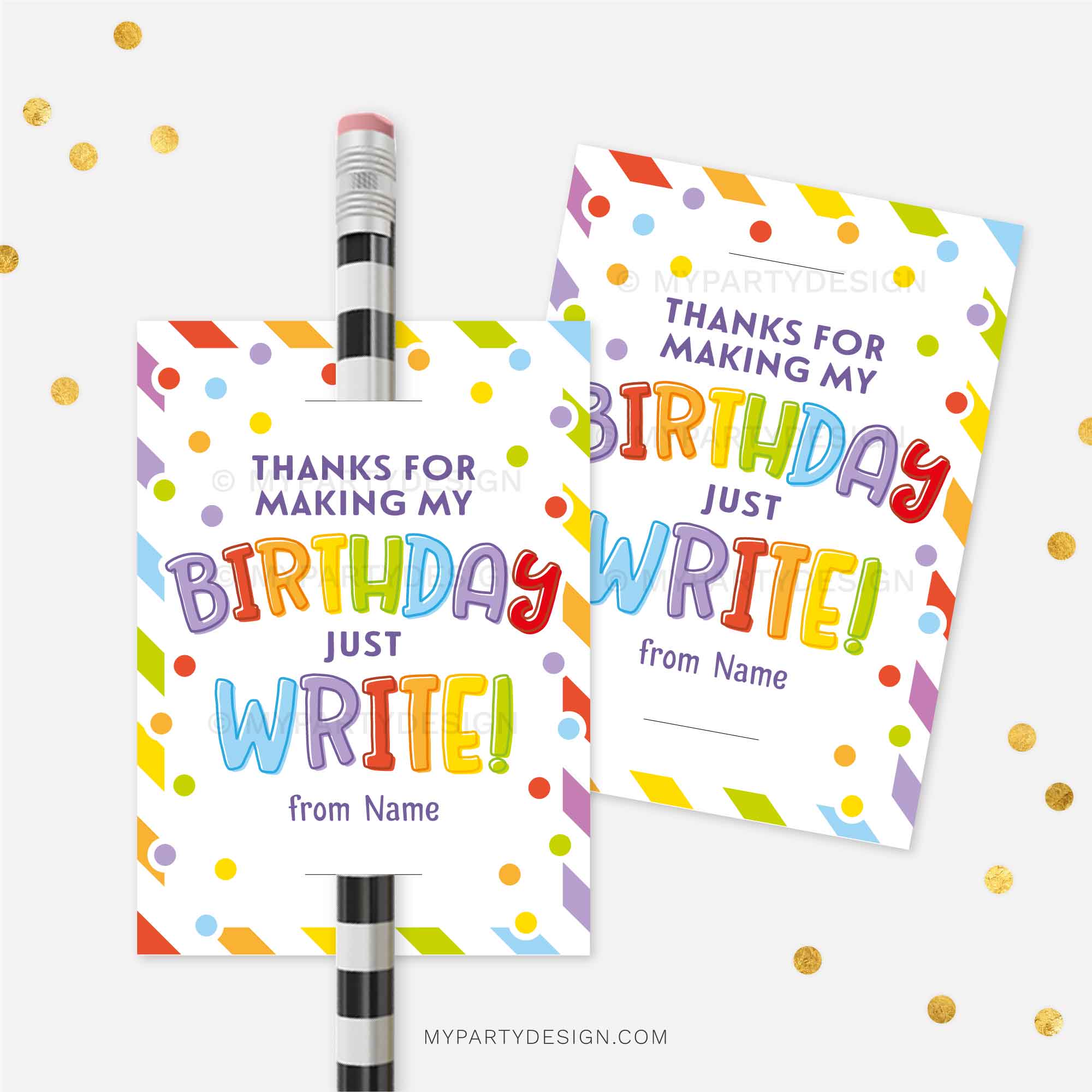 THANK-YOU-TAGS-BIRTHDAY-PENCIL-JUST-WRITE-00A pencil birthday class gift tag that reads "Thanks for making my Birthday just Write!"
