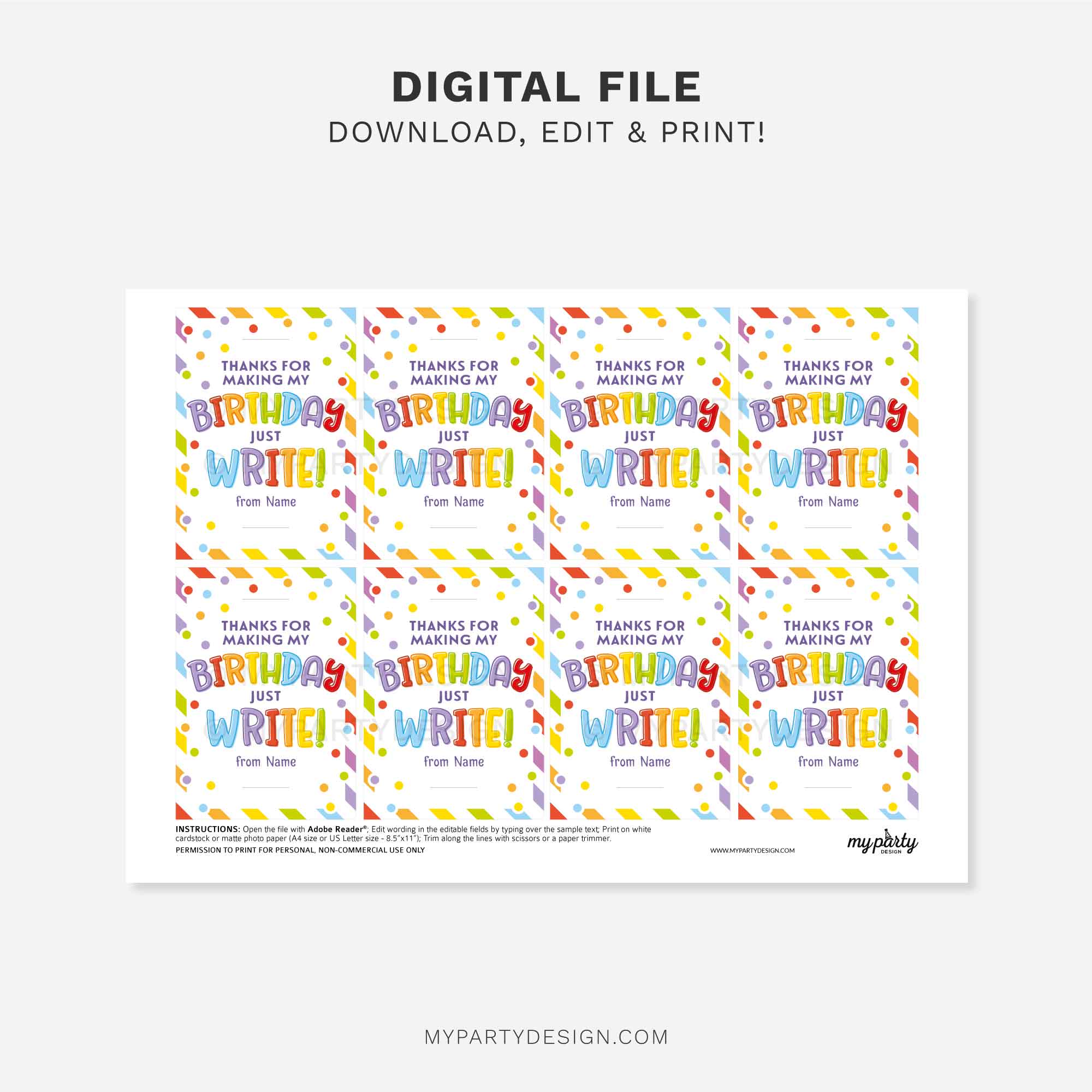 THANK-YOU-TAGS-BIRTHDAY-PENCIL-JUST-WRITE-00B printable pencil birthday class gift tag that reads "Thanks for making my Birthday just Write!"