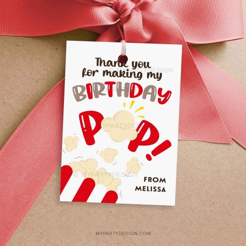 red and brown Popcorn Birthday Class Gift Tag for kids school gifts for classmates