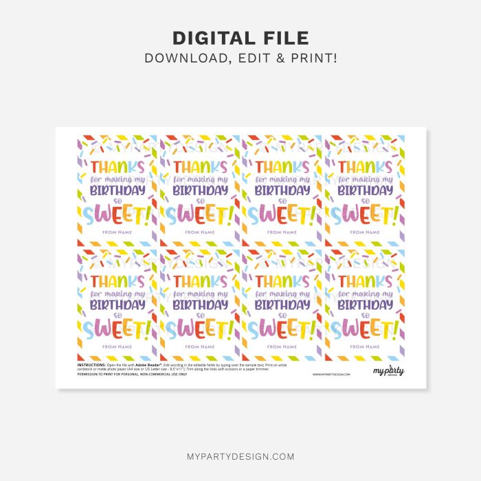 printable so sweet birthday class gift tag for kids birthday party favors