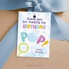 bubbles thank you tag for birthday party favors that reads "thank you for making my birthday pop"