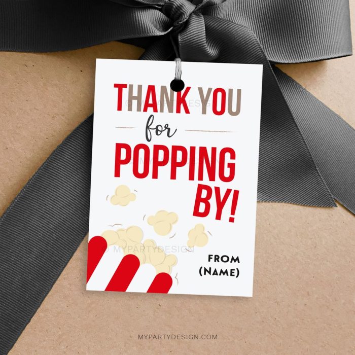 Thank You for Popping By Popcorn Tag for party favors