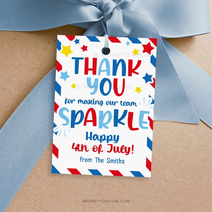 4th of July team sparkle gift tag for staff appreciation gifts