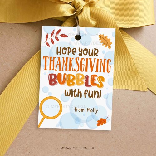 thanksgiving bubbles with fun gift tag for kids bubble wand class gifts