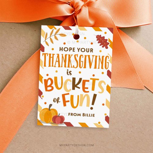 thanksgiving buckets with fun gift tag for fall class gifts