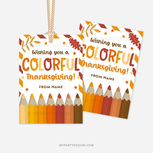fall themed thanksgiving class gift tags that read "wishing you a colorful thanksgiving"