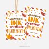 fall themed thanksgiving gift tags that read "wishing you an ink-credible thanksgiving"
