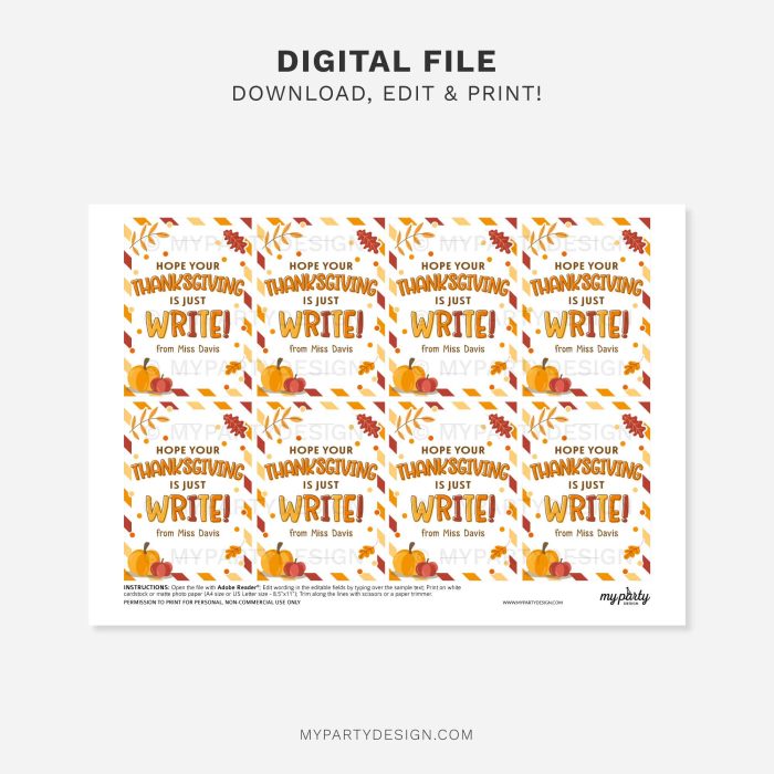 printable thanksgiving just write tag for pencil class gifts