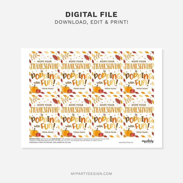 printable thanksgiving popping with fun gift tag for fall class gifts