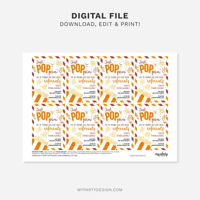 printable Popcorn Thanksgiving Referrals Tag for realtor, doctor, home health or general business referral appreciation