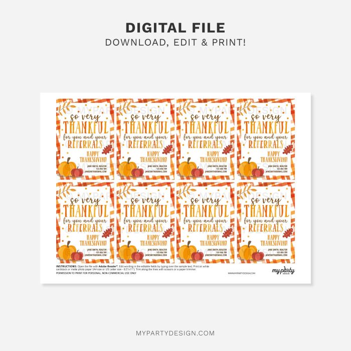 printable thanksgiving thankful for your referrals gift tags for clients marketing gifts
