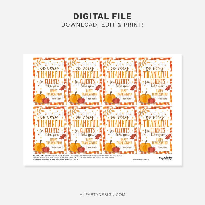 printable thankful for clients Thanksgiving gift tag for business client appreciation gifts