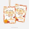 fall themed class gift tags that read "so very thankful for friends like you. happy thanksgiving"