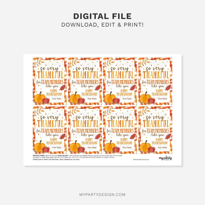 printable thankful for team members Thanksgiving gift tags for teacher appreciation gifts