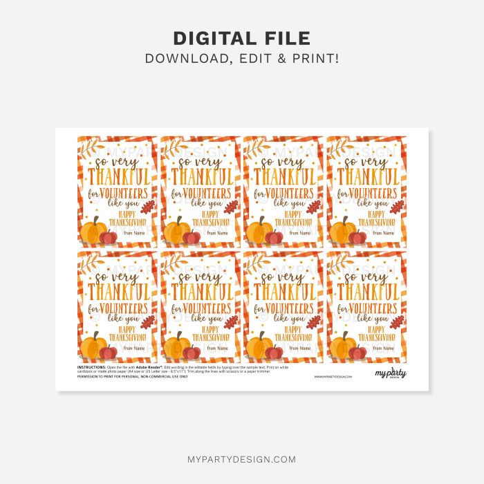 printable thankful for volunteers Thanksgiving gift tag for volunteer appreciation gifts
