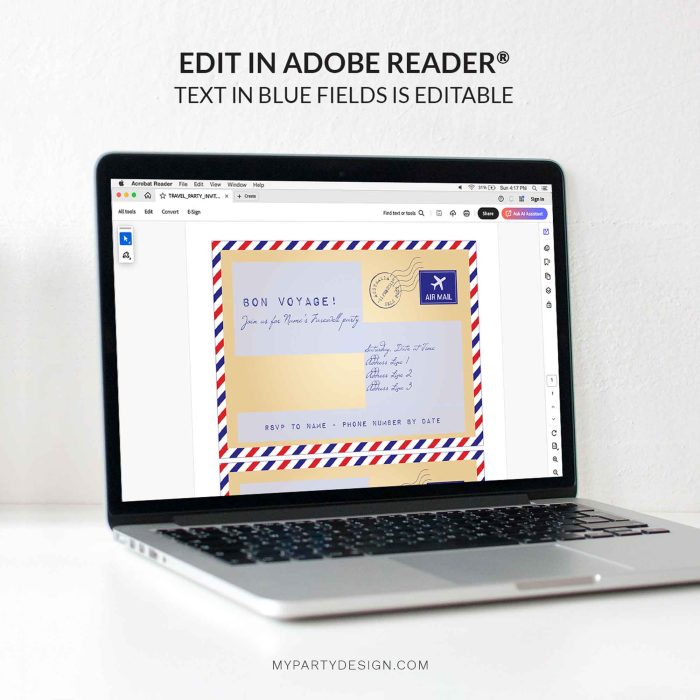 travel party invitation - editable printable invite