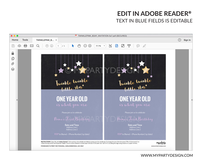 TWINKLEPINK_BDAY_INVITATION-11 twinkle twinkle little star party invitation - editable printable invite