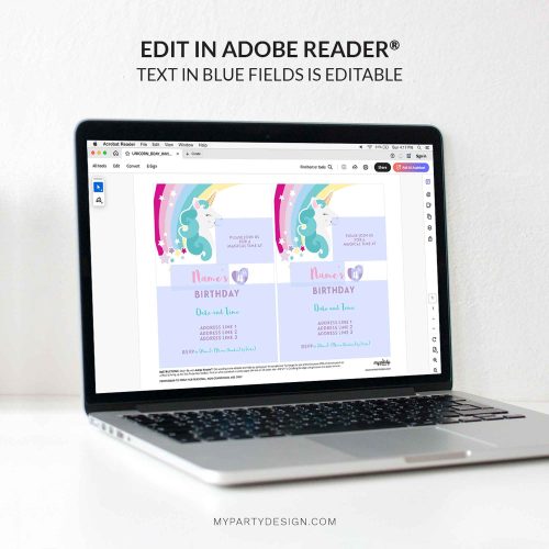 unicorn party invitation - editable printable invite