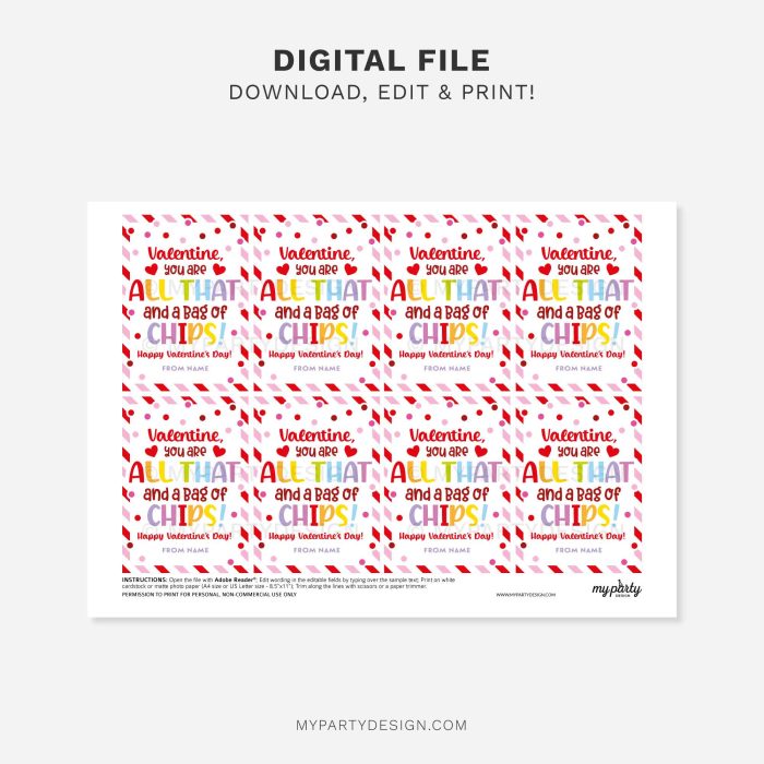 printable bag of chips valentine gift tag for class valentines gifts