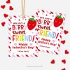 red and pink stripes Valentine's Day labels for strawberry snack class gifts that read "you are a berry sweet friend"