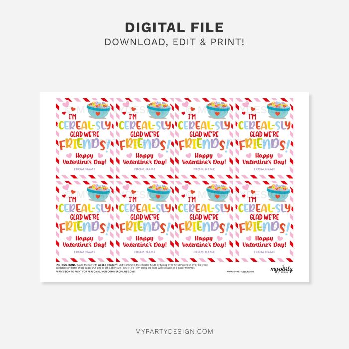 printable cereal valentine gift tag for class valentines gifts