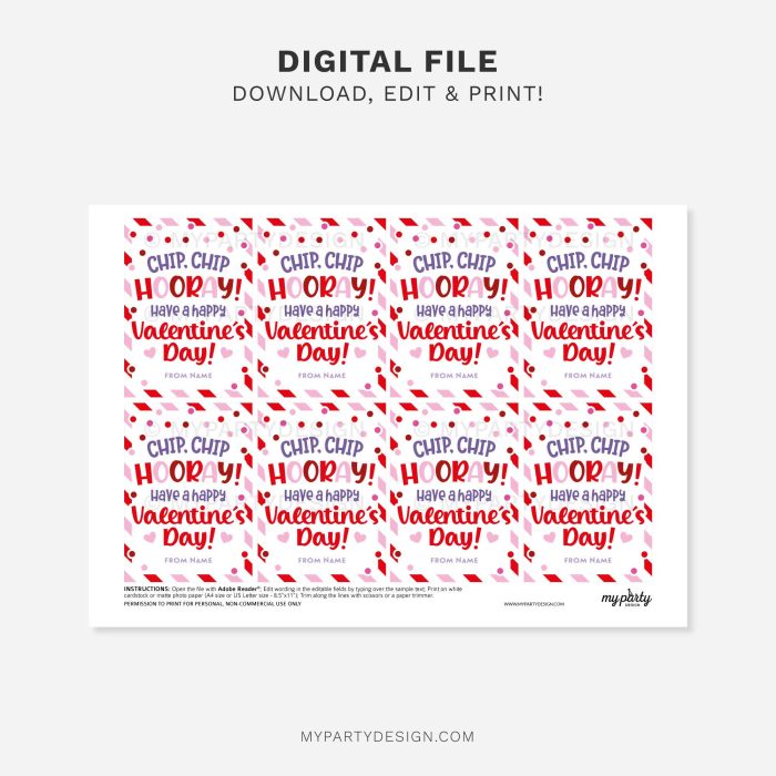 printable valentines chip hooray gift tag for chocolate chip cookies class gifts