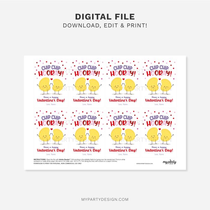printable valentines chip hooray chips gift tag for class gifts