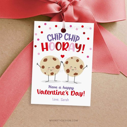 valentines chip hooray cookies gift tag for Valentine's Day class gifts