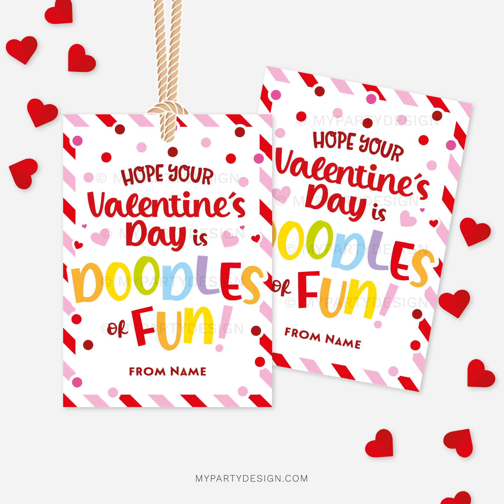 VALENTINES-GIFT-TAGS-DOODLES-OF-FUN-00B drawing pad valentines tags that read "hope your Valentine's Day is doodles of fun"