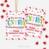 red and pink Valentine's Day labels for bubble gum class gifts that read "you are an extra amazing friend!"