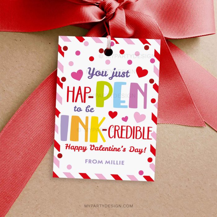ink-credible pen valentines gift tag for office staff, teacher or class gifts