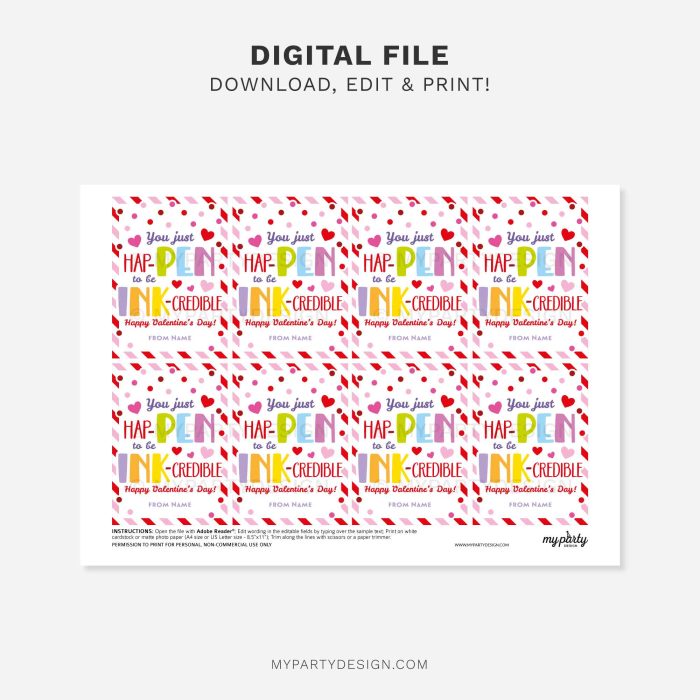 printable ink-credible pen valentines gift tag for office staff, teacher or class gifts