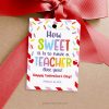How sweet teacher valentines gift tag for kids class gifts