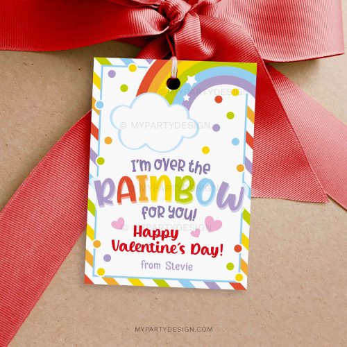 over the rainbow valentines gift tag for rainbow candy or coloring class gifts