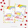 Valentine's Day labels for rainbow candy valentines class gifts that read "I'm over the rainbow for you. happy Valentine's Day"