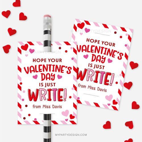 Valentine's Day pencil tag for class valentines gifts