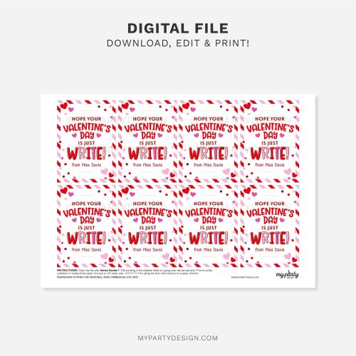 printable Valentine's Day pencil tag for class valentines gifts