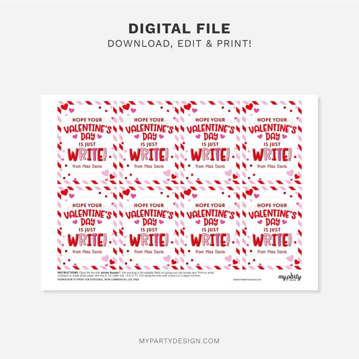 printable Valentine's Day pencil tag for class valentines gifts