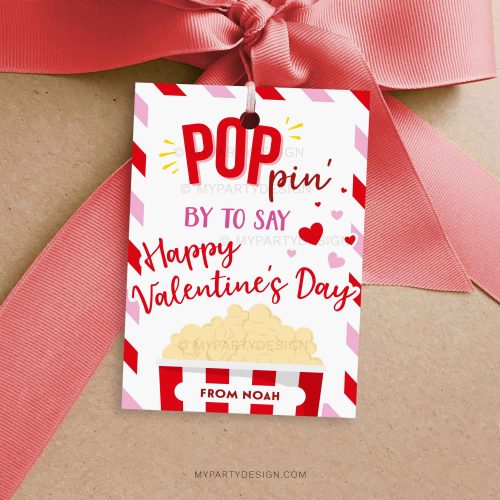 Valentine's Day popcorn gift tag for class valentines