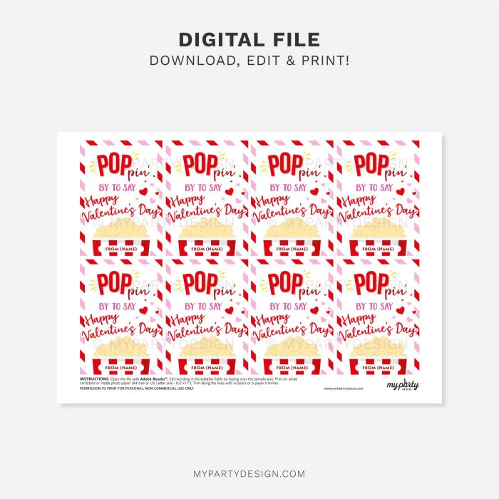 printable Valentine's Day popcorn gift tag for class valentines
