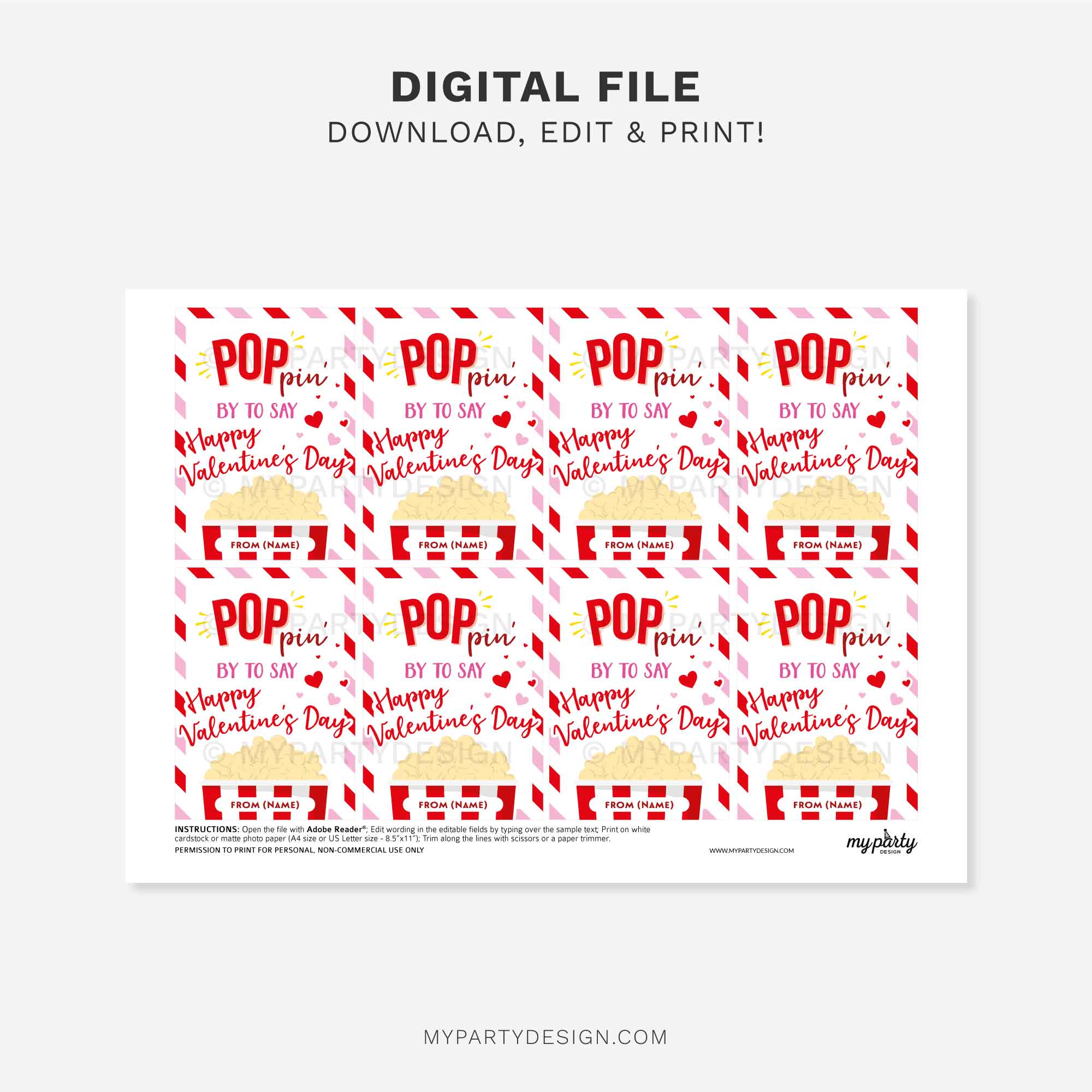 VALENTINES-GIFT-TAGS-POPCORN-POPPIN-BY-00C printable Valentine's Day popcorn gift tag for class valentines