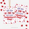 red and pink Valentine's Day gift tags that read "sip sip hooray, have a happy valentine's day"
